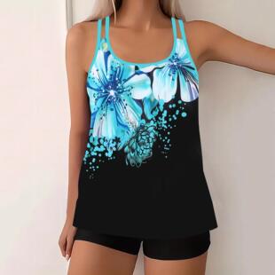 Two-piece plus size swimsuit for women boxer swimsuit skirt