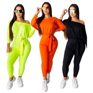 Belt Sleeve Long Jumpsuit shoulder Solid Off Fashion Color