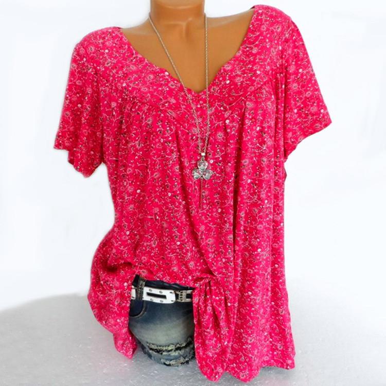 Womens V-neck loose short-sleeved T-shirt top