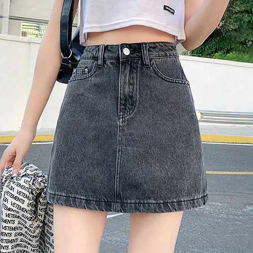 High waisted hip hugging A-line denim skirt高腰包臀a字牛仔裙