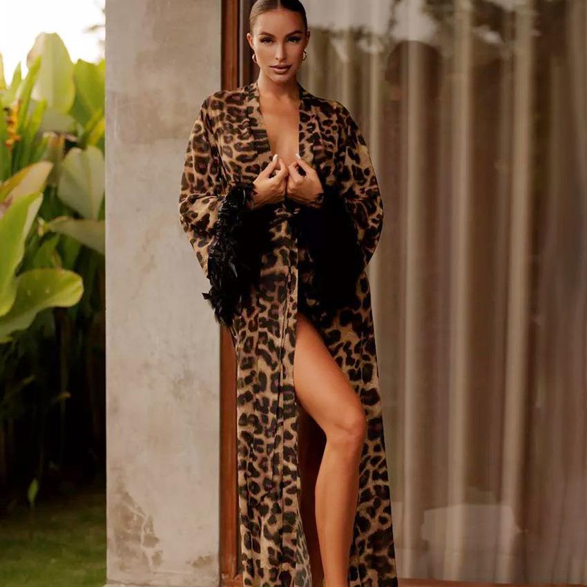 fashion long leopard print dress women autumn elegant