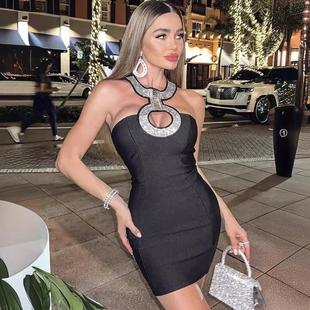 black little party banquet skirt short collar diamond neck