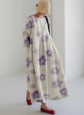 fashion autumn travel retro flora art long dresses womens