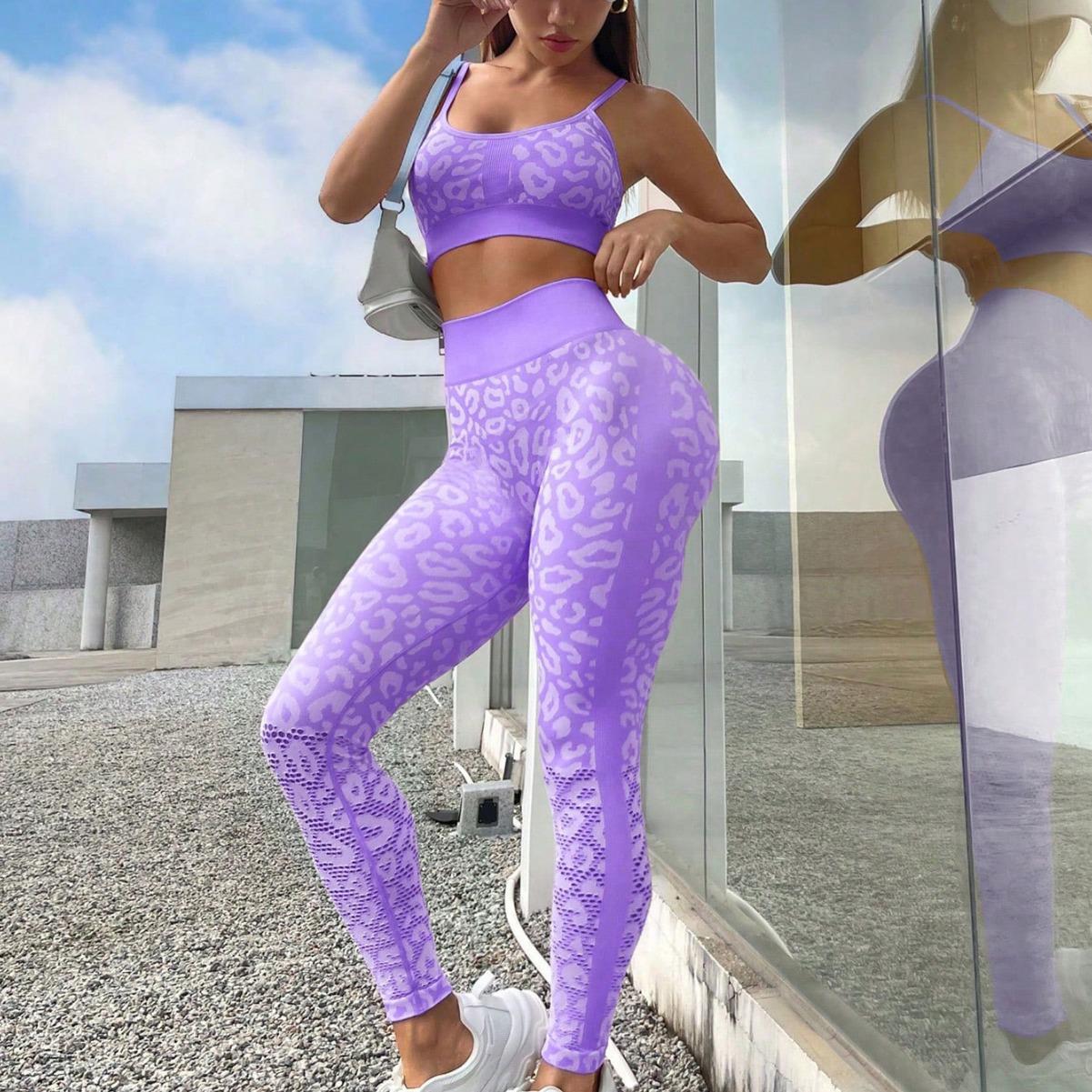 Sexy Leopard Gym Camouflage Set Nude Lifting Yoga Sports