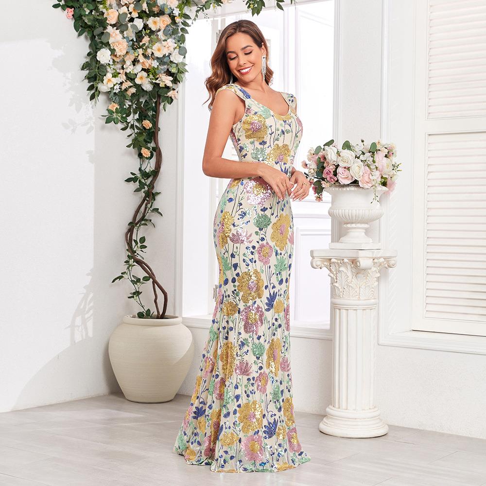 Womens Sleeveless Elegant Evening Dress Double V Neck