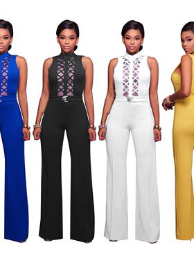 Fashion women's loose back mesh casual jumpsuit fashion