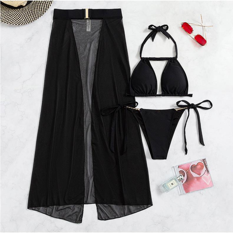 backless skirt gauze sexy three-piece swimsuit bikini