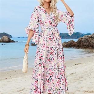 Neck Slit for Open Half Ruffled Dress Tie Sleeve