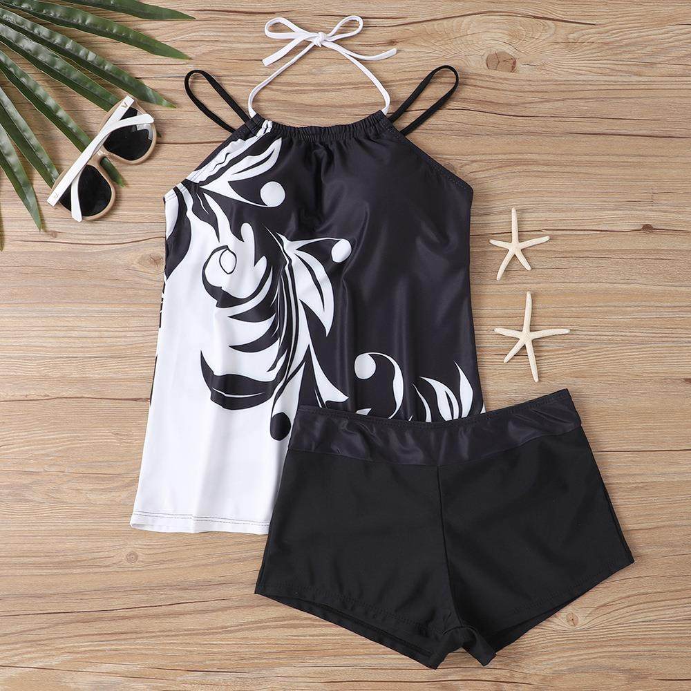 Two-piece plus size swimsuit for women boxer swimsuit skirt