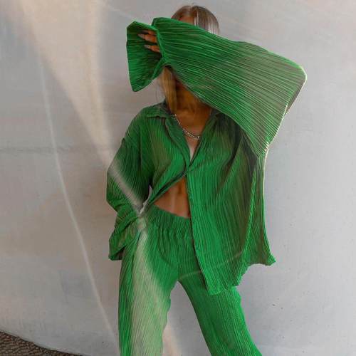 suit casual sexy autumn two-piece pants wide-leg pleated