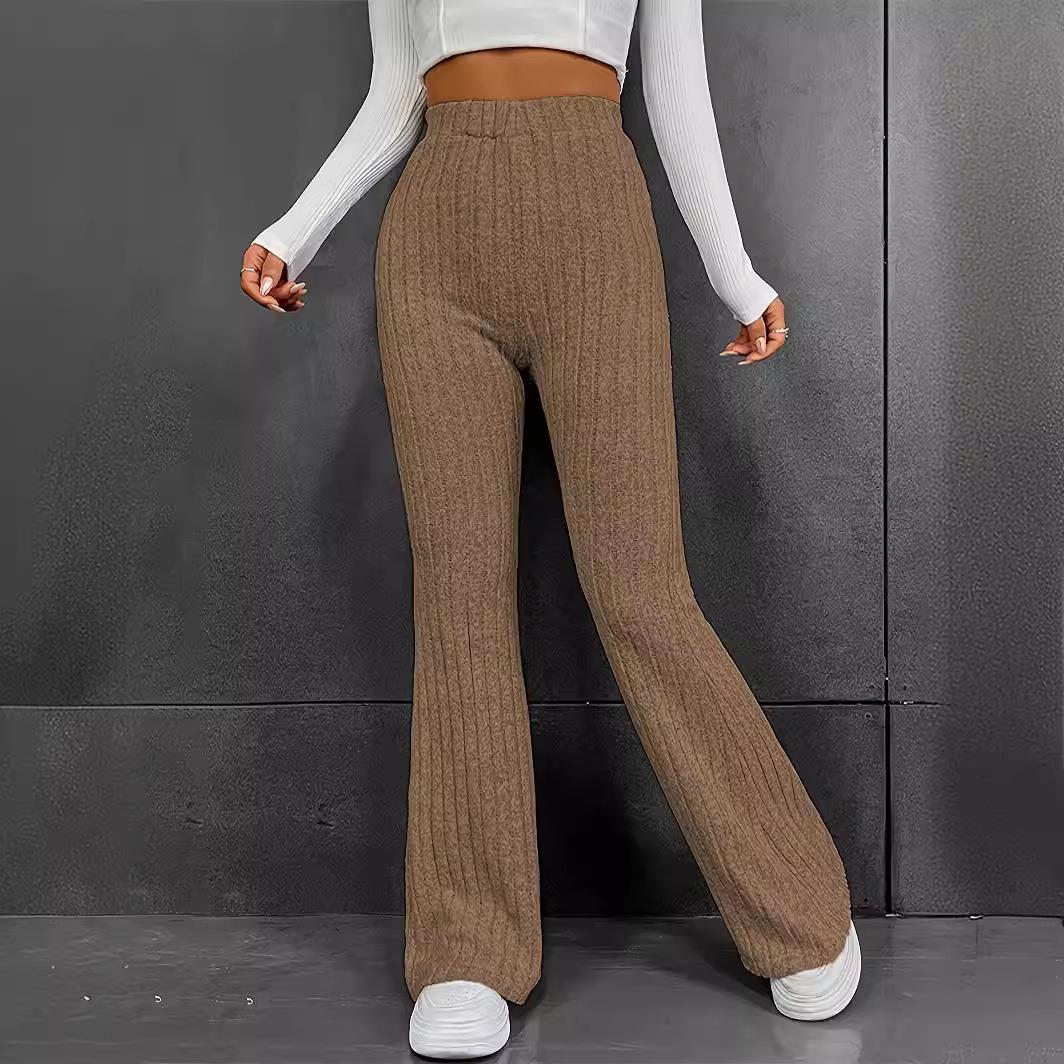 Fashion casual solid color flared high waist trousers for