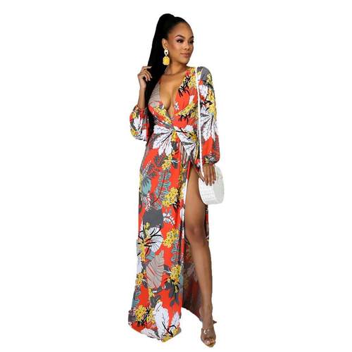 clothing womens sexy long dress floral skirt long slit