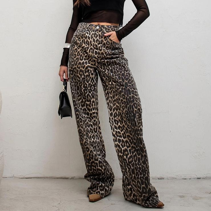 print trousers straight street style waist casual women