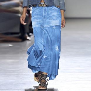 Denim long skirt fashion week personality comfortable