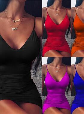 Suspender V-neck slim dress one-step sexy clothing