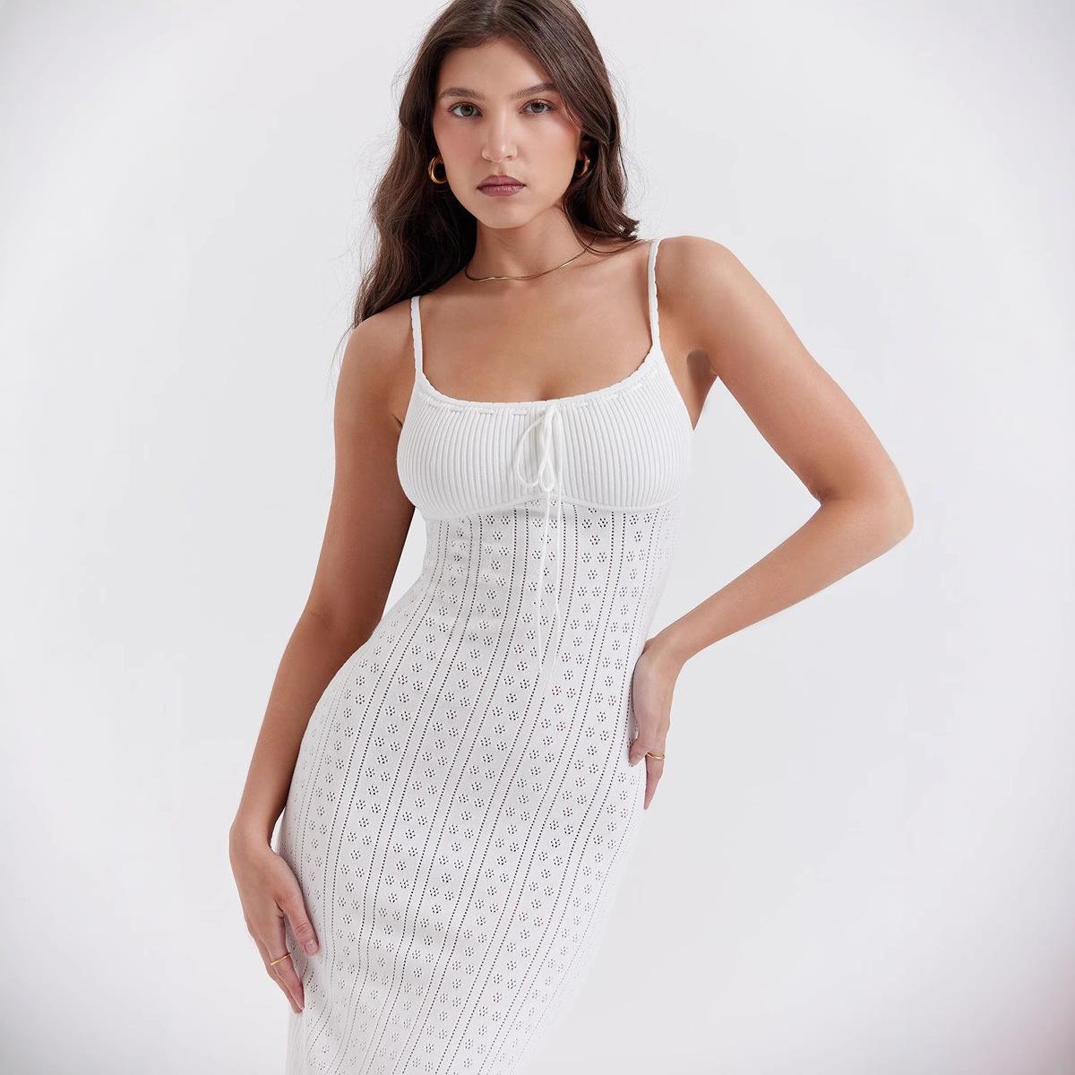 s neck summer dress evening party up white halter long