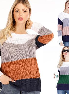 sweater neutral retro patchwork color tri directed self