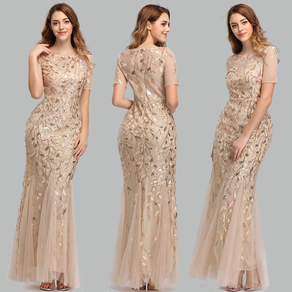 fishtail for evening host slim sequined dress mesh Banquet
