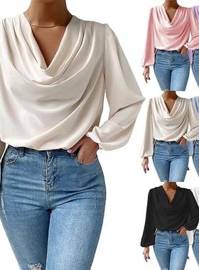 Clothing Womens T-Shirt Top Casual Neck V Draped Loose