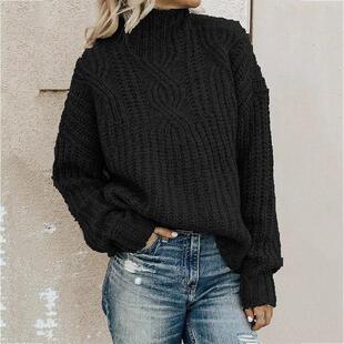 ladies cable top collar Womens sweater pullover high