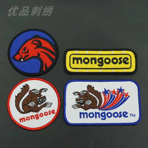 mongoose猫鼬标志刺绣布贴徽章魔术贴款 个性装饰缝制自粘款