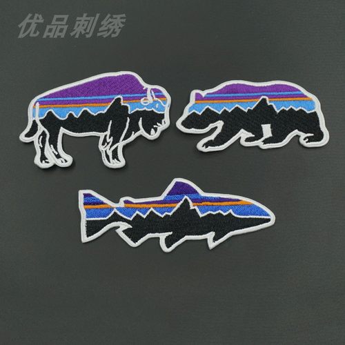 户外运动巴塔动物标志魔术贴章 刺绣布贴个性装饰缝制自粘款