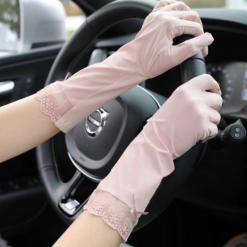 日本进口夏季冰丝薄款骑行开车防晒防紫外线手套女中长款触屏