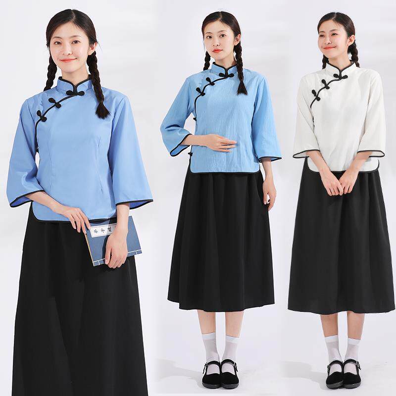 民国学生服装女五四运动演出套装朗诵合唱毕业衣服五四青年中山装