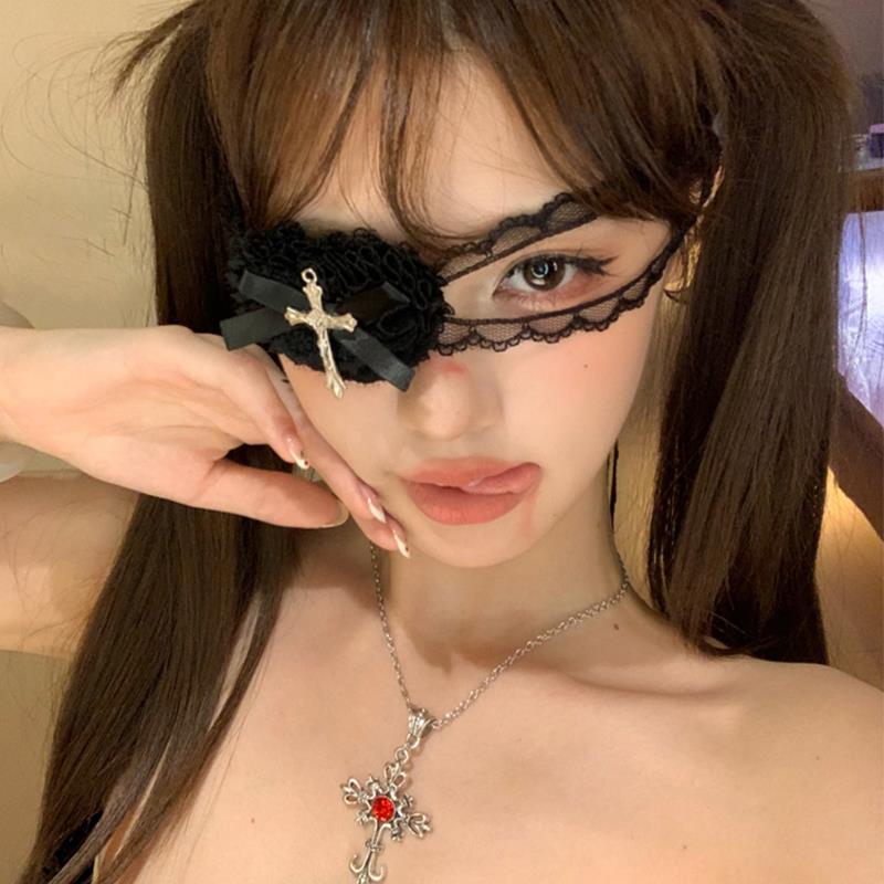 缝合修女万圣节蕾丝十字架眼罩女暗黑哥特风蝴蝶结爱心面罩子配饰