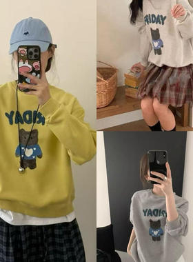 FAFA PRETTY韩国爆款小熊可爱少女感圆领加绒卫衣