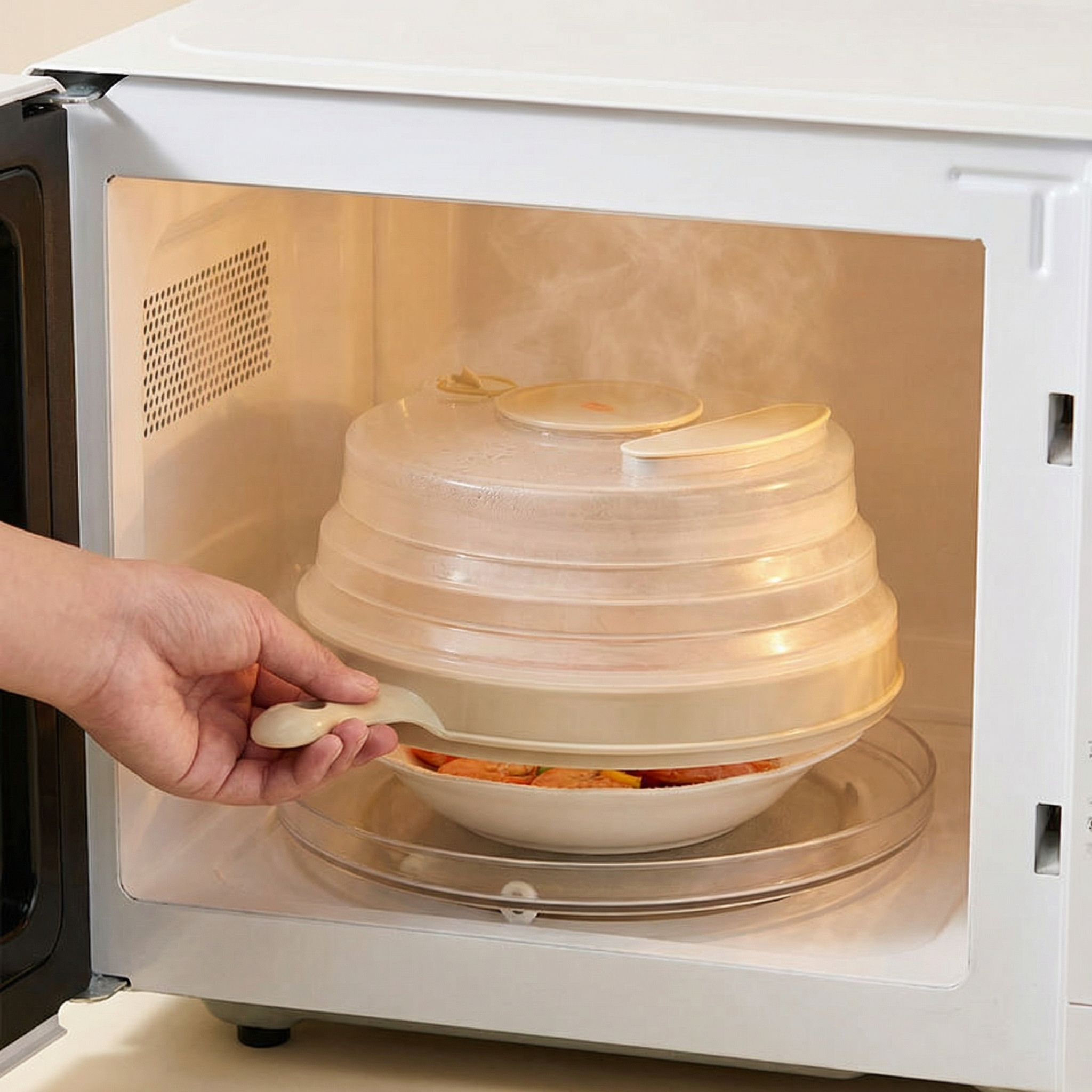 JUMILY微波炉加热专用盖子耐高温可折叠防溅盖调料款带托盘专用盒