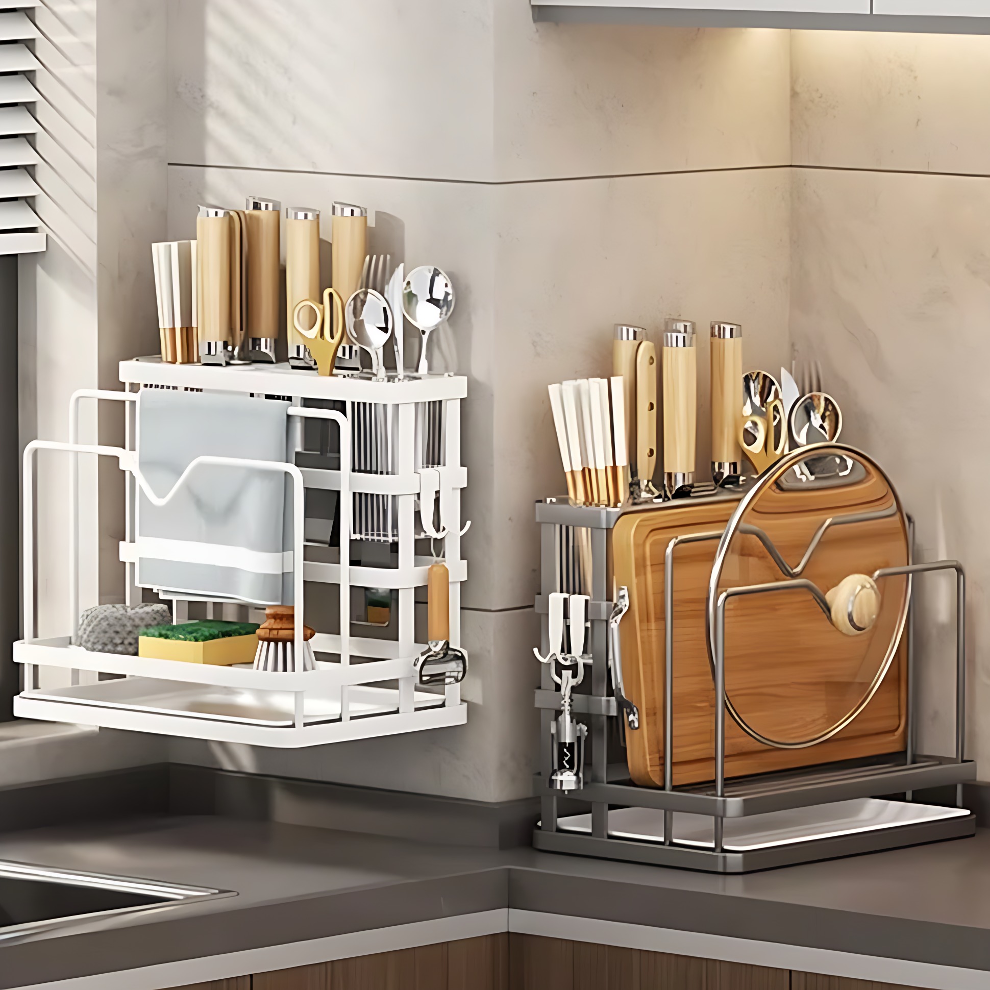 JUMILY多功能厨房刀架置物架壁挂式菜刀砧板架案板架刀具收纳架子