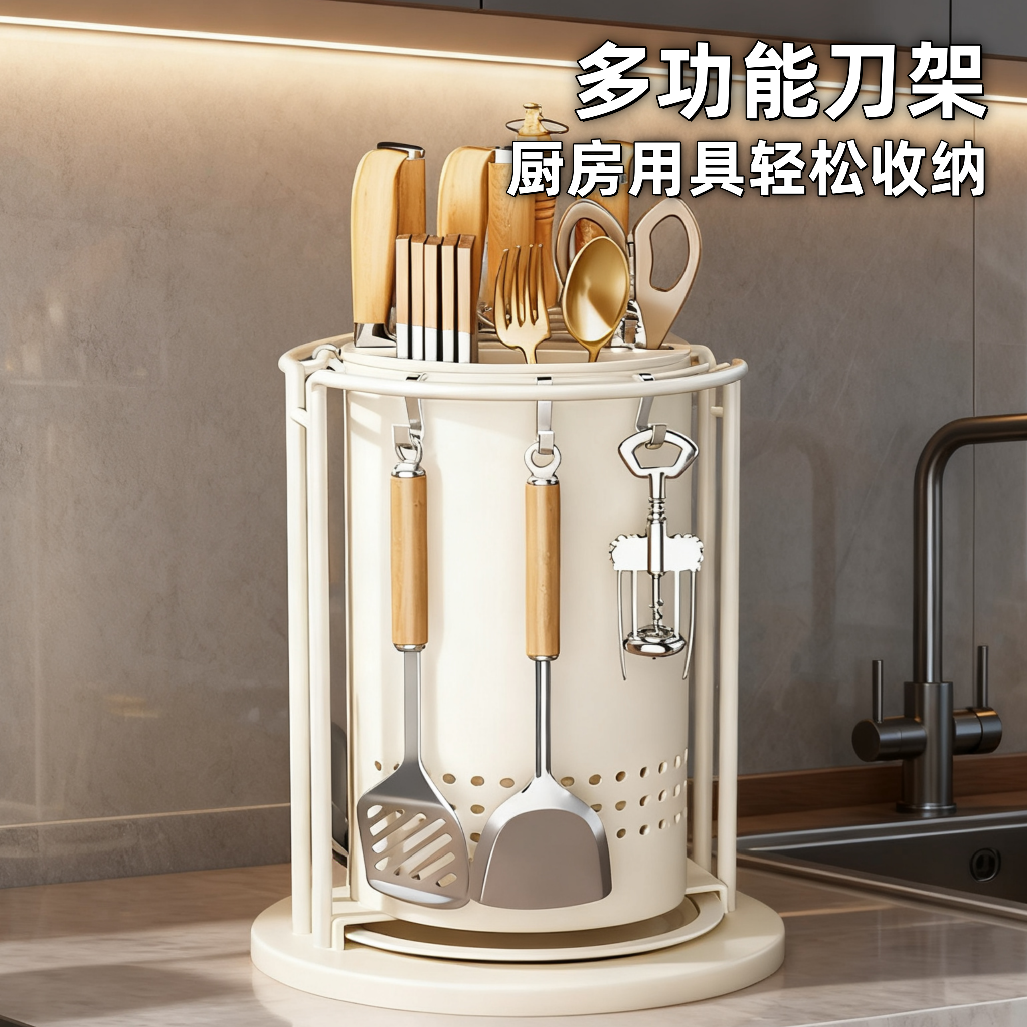 厨房旋转刀架置物架锅铲勺筷子筒
