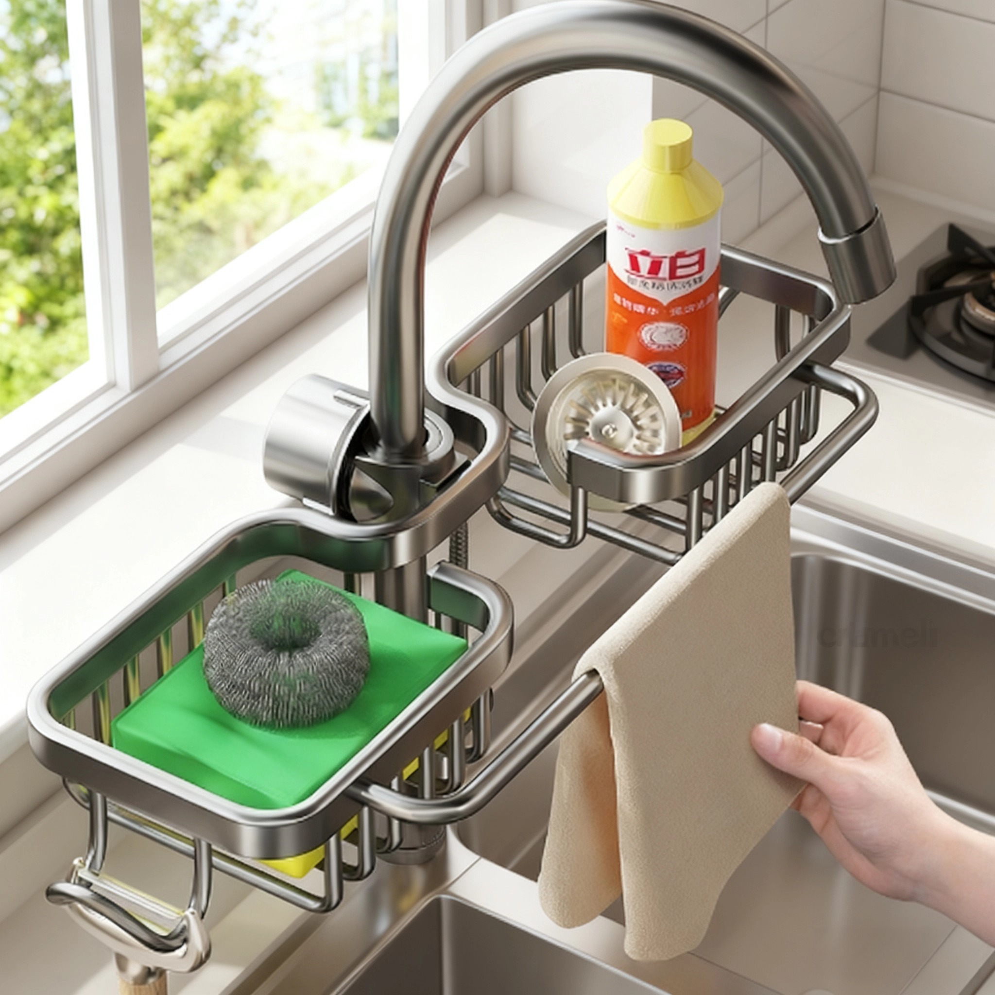 JUMILY厨房水龙头置物架洗碗洗菜池水槽抹布海绵沥水挂篮收纳架抹