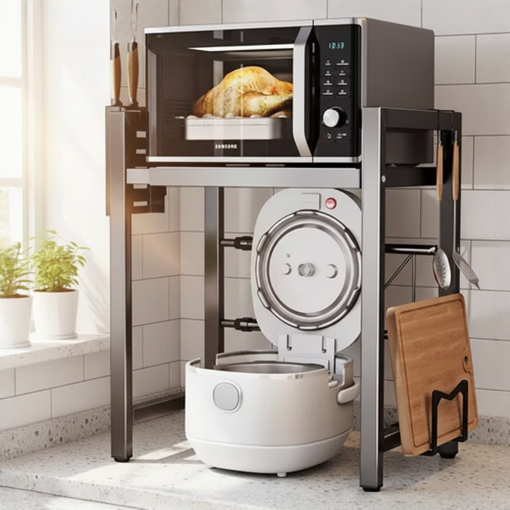 JUMILY厨房置物架电饭煲置物架伸缩款微波炉架可伸缩烤箱收纳架台