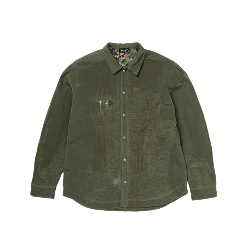 THUG CLUB Scarred Officer 25SS 男女复古做旧水洗绿色美式衬衫
