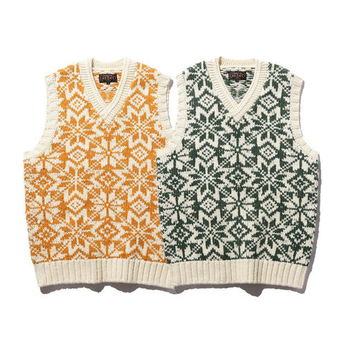 BEAMS PLUS Snow Pattern Vest 3G男士V领民族风针织毛线马甲背心