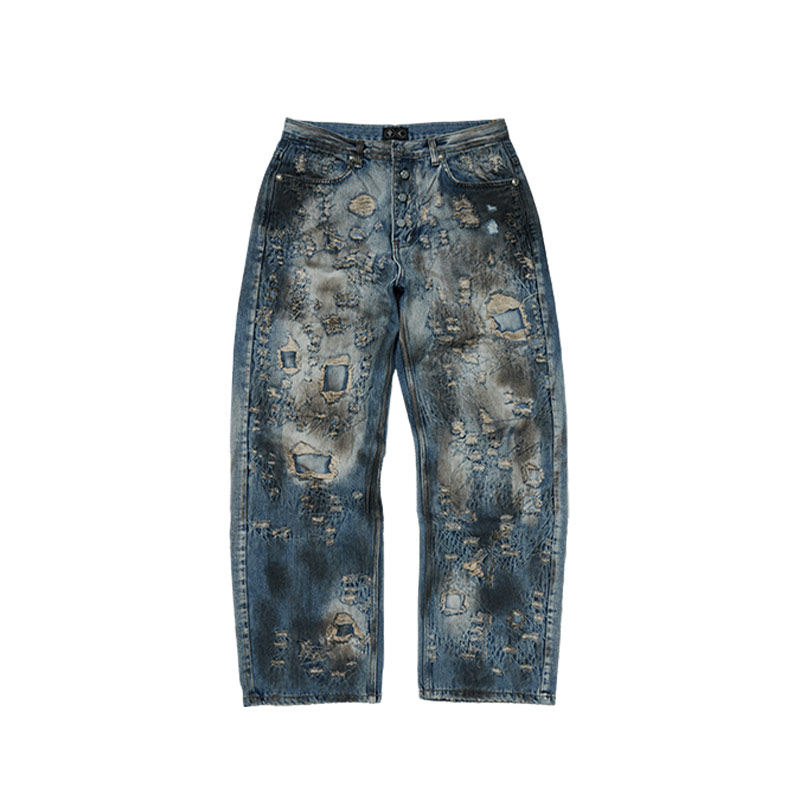 thug club Combat Casualty Care Denim 做旧脏染缝线直筒牛仔裤