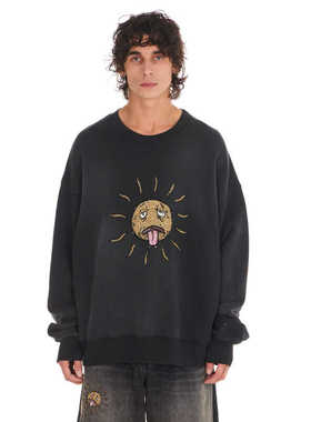 NAHMIAS  Beaded Sun Crewneck Worn男女 做旧黑色羊毛圆领衫卫衣