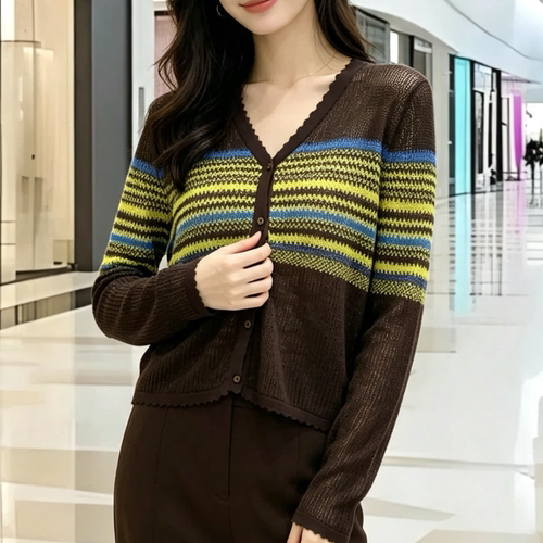 高端女装2026秋季新款女装高端时尚百搭显瘦V领针织开衫女