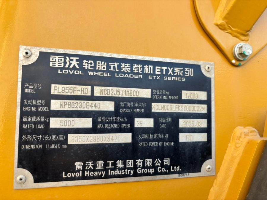 1月12日青岛再次拍卖雷沃装载机FL955F-HD一台网络拍卖公告