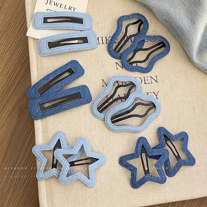 牛仔蓝星星云朵发夹女侧边碎发