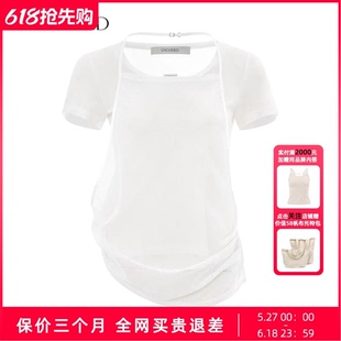 Uncoded26夏白色简约镂空肌理假两件T恤女收腰显瘦新款 KWLR4T280