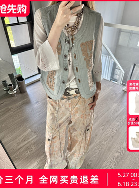 Uncoded26夏花色印花经典直筒工装裤女无界廓形K081刺绣马甲259