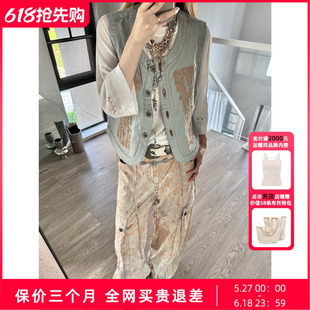 Uncoded26夏花色印花经典直筒工装裤女无界廓形K081刺绣马甲259