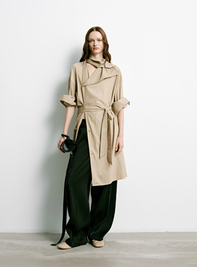 UNCODED26春不对称领口风衣连衣裙1L026 翻折腰头真丝羊毛裤1K006