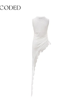 Uncoded【侯佩岑同款】白色不对称斜下摆拼接蕾丝背心女KWWA1N013