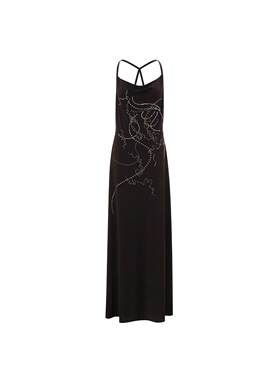 Uncoded咖色重工定位钉珠绣花吊带连衣裙性感高雅25新款KWWA1L255