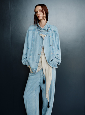 Uncoded牛仔蓝经典H廓形牛仔外套分割线结构感W017