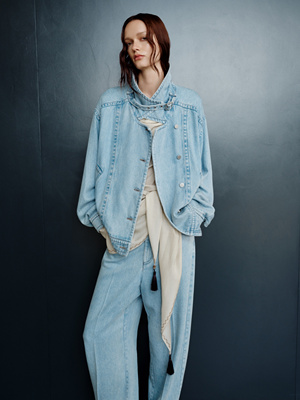 Uncoded牛仔蓝经典H廓形牛仔外套分割线结构感W017